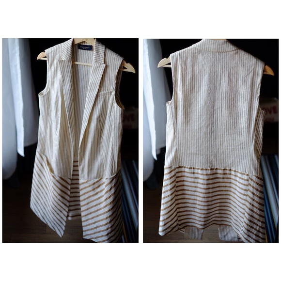 Piazza Sempione Jackets & Blazers - Piazza Sempione Long Beige Striped Vest